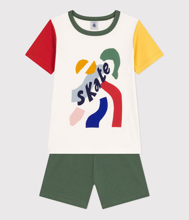 Pijama infantil corto y liso de algod&oacute;n blanco/multicolor