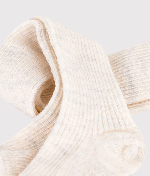 Leotardos lisos de lana y algod&oacute;n para beb&eacute; beige