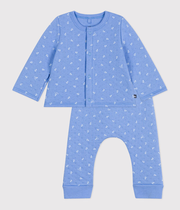 Conjunto de dos piezas de algod&oacute;n para beb&eacute; azul/blanco