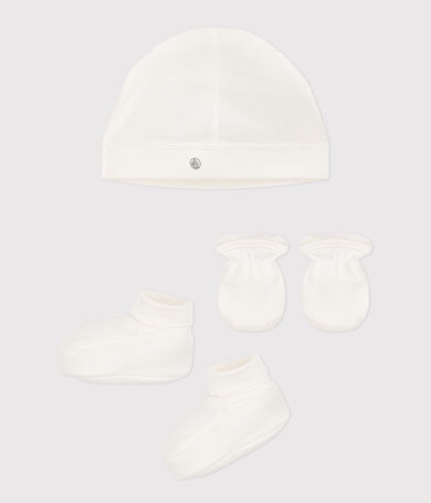 Conjunto de gorro, Patucos y manoplas de algod&oacute;n liso para beb&eacute; (unisex)