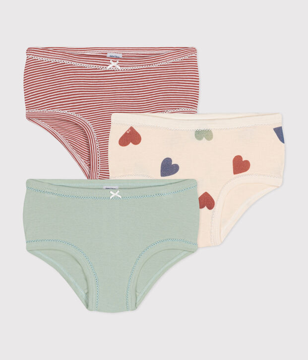 Juego de 3 braguitas infantiles con coraz&oacute;n de algod&oacute;n de talle alto multicolor