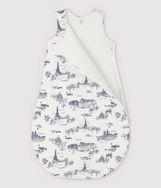 Saco de dormir en tela de Jouy Paris de bebé de algodón blanco MARSHMALLOW/azul MEDIEVAL