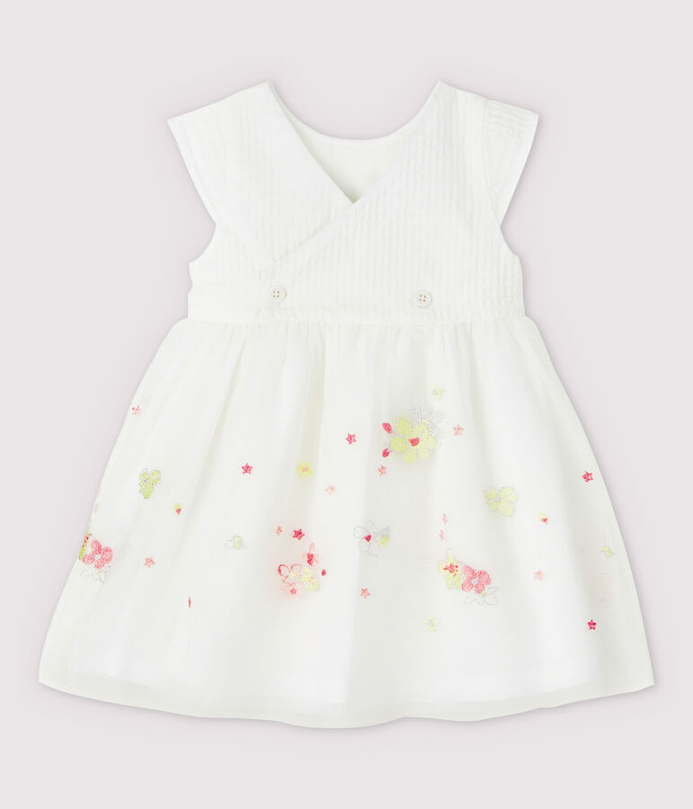 Vestido de celebraci&oacute;n con tul bordado de beb&eacute; ni&ntilde;a blanco/multicolor
