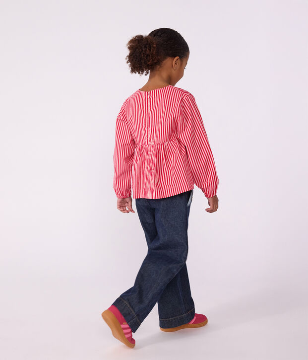 Blusa infantil de manga larga de algod&oacute;n a rayas rosa/rosa