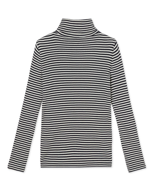 Sous pull femme rayé en coton ultra light azul SMOKING/beige COQUILLE
