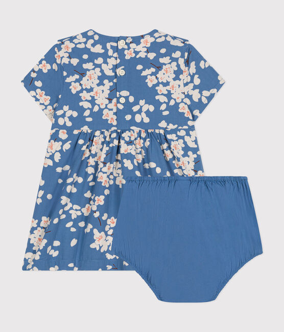 Vestido de manga corta y bombachos de popelina de bebé azul BEACH/ MULTICO