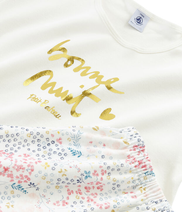 Pijama corto de punto para chica blanco/multicolor