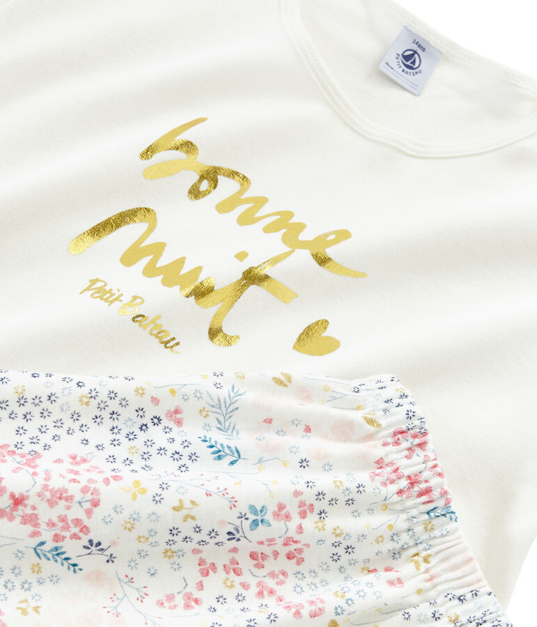 Pijama corto de punto para chica blanco/multicolor