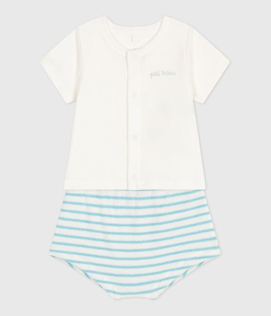 Conjunto de dos piezas de algodón con parte inferior a rayas para recién nacido azul MARSHMALLOW/ AQUATIC