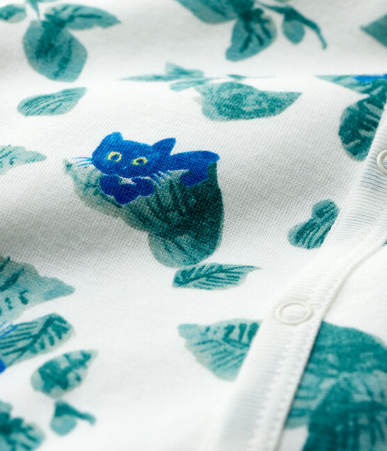 Pijama enterizo con estampado de gatitos de bebé en punto de doble cara blanco MARSHMALLOW/blanco MULTICO