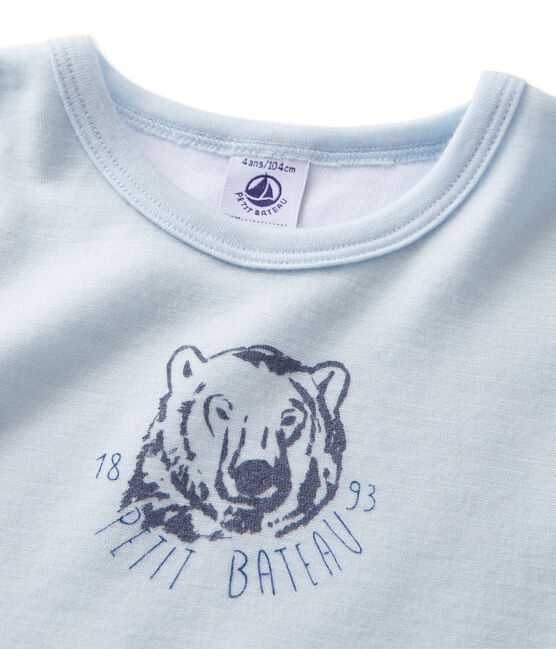Camiseta de lana y algodón para niño azul Fraicheur