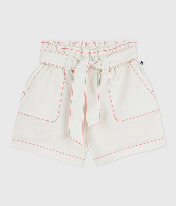 Shorts infantiles de algod&oacute;n liso blanco