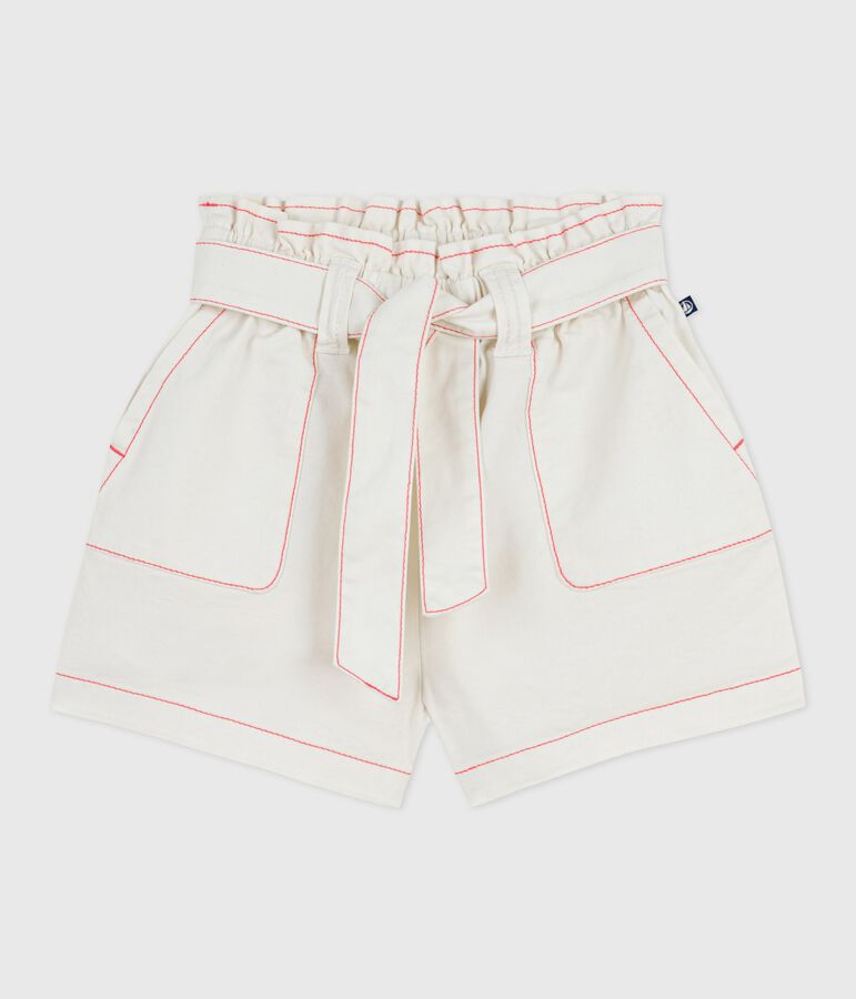 Shorts infantiles de algod&oacute;n liso blanco