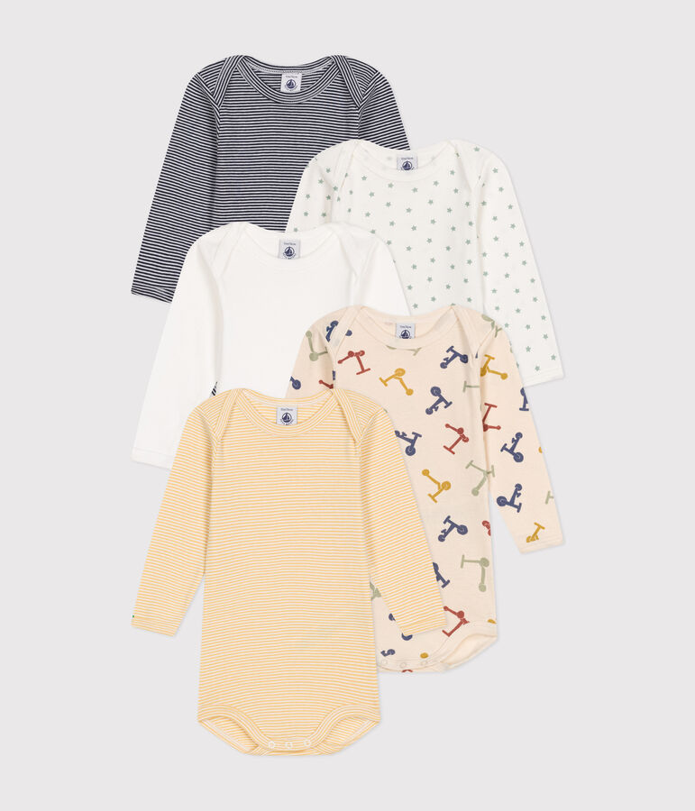 Juego de 5 bodis de algod&oacute;n de manga larga con motivo de patinete para beb&eacute; multicolor