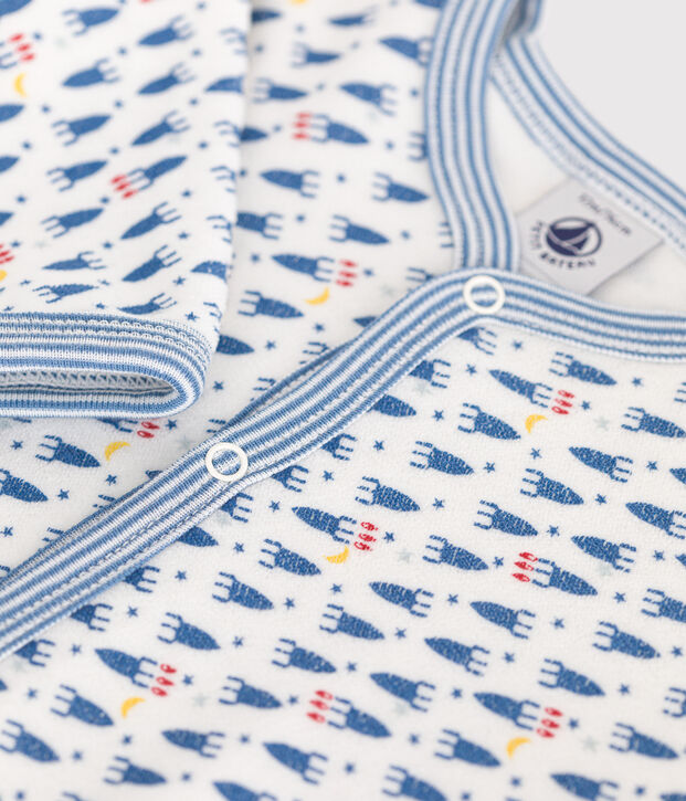 Pijama de terciopelo con estampado de cohetes para beb&eacute; blanco/multicolor