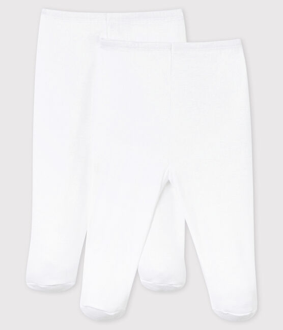 Juego de 2 pantalones blancos con pies de bebé de algodón orgánico blanco ECUME