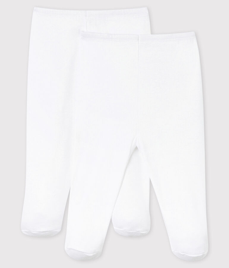 Juego de 2 pantalones blancos con pies de beb&eacute; de algod&oacute;n org&aacute;nico blanco ECUME