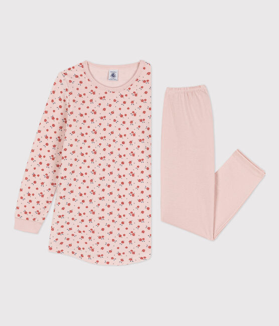 Camisón y leggings de terciopelo y algodón con flor para niña rosa SALINE/blanco MULTICO