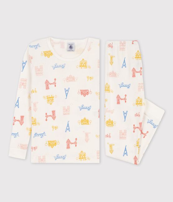 Pijama snugfit de París de algodón orgánico infantil unisex blanco MARSHMALLOW/blanco MULTICO