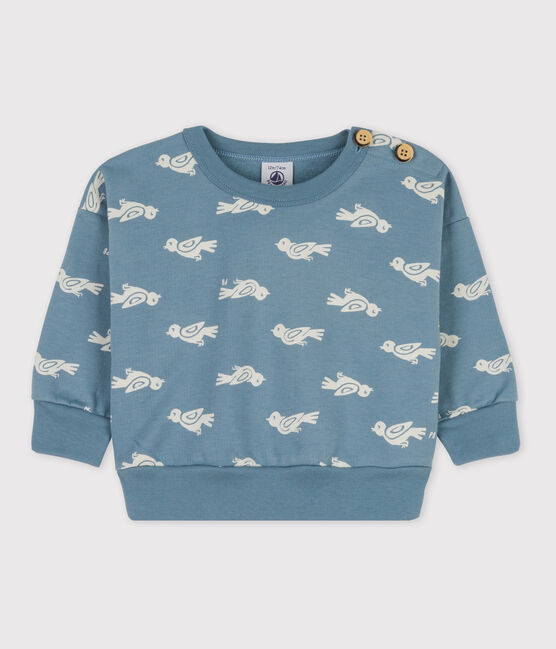 Sudadera de algodón con estampado de pájaros para bebé azul ROVER/blanco MARSHMALLOW