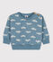 Sudadera de algodón con estampado de pájaros para bebé azul ROVER/blanco MARSHMALLOW