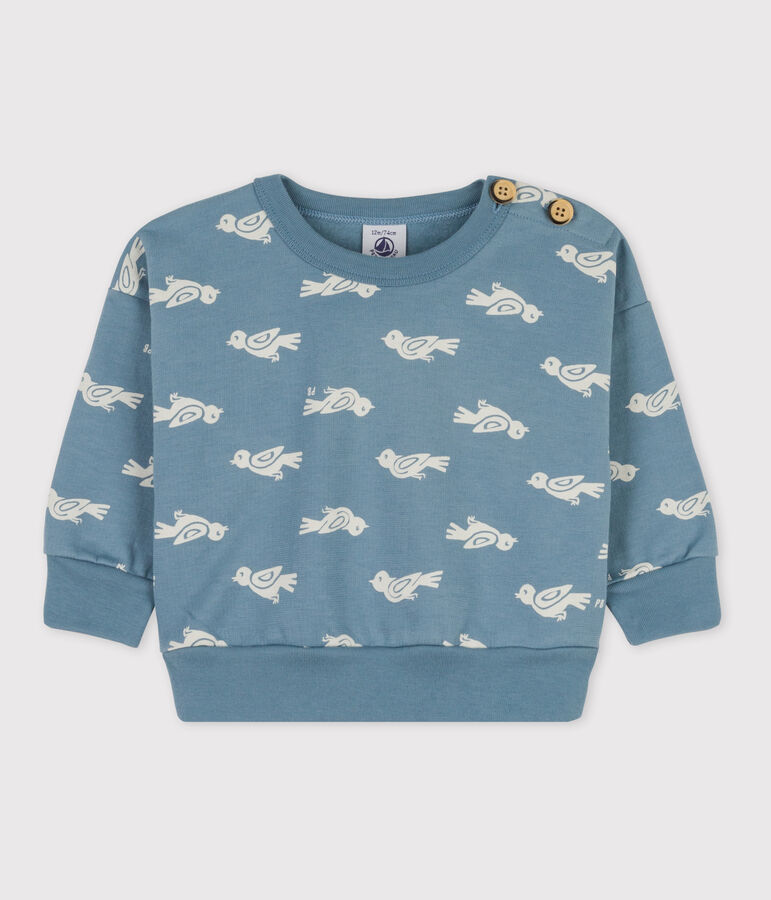 Sudadera de algod&oacute;n con estampado de p&aacute;jaros para beb&eacute; azul/blanco