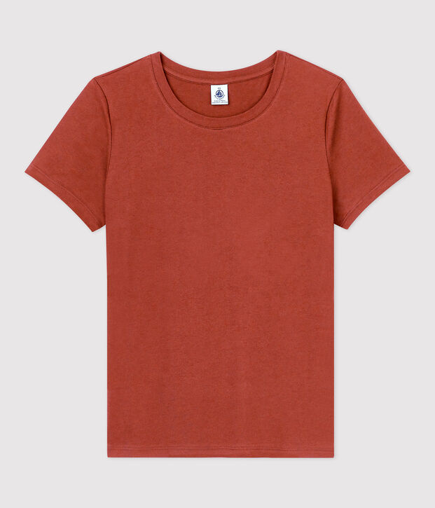 Camiseta RECTA con cuello redondo de algod&oacute;n org&aacute;nico de mujer marron