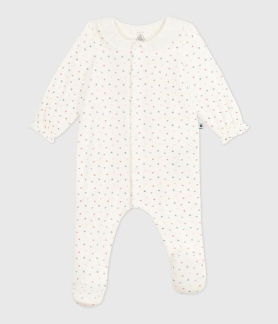 Pijama de terciopelo con cuello con estampado de corazones para bebé blanco MARSHMALLOW/blanco MULTICO