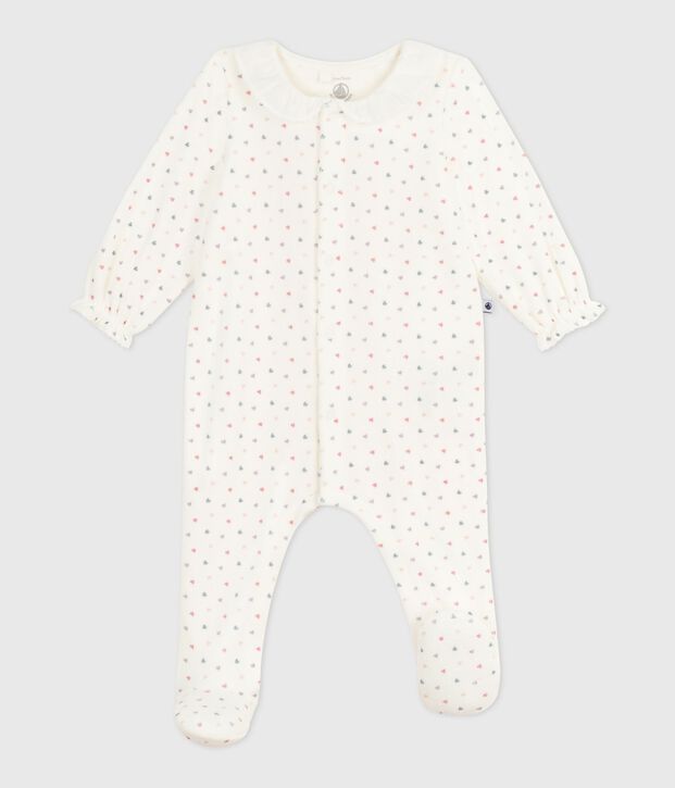 Pijama de terciopelo con cuello con estampado de corazones para beb&eacute; blanco/multicolor