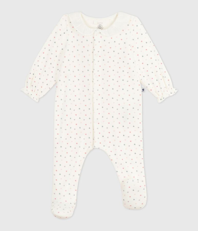 Pijama de terciopelo con cuello con estampado de corazones para beb&eacute; blanco MARSHMALLOW/blanco MULTICO