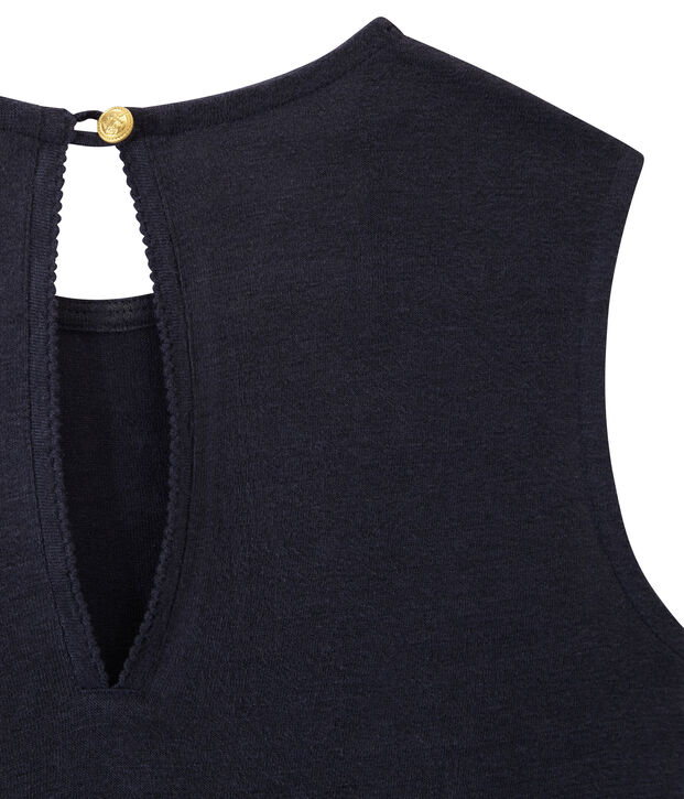 Camiseta sin mangas de lino para mujer azul