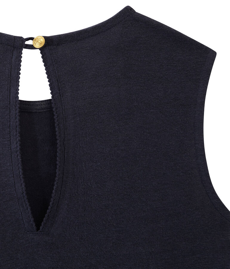 Camiseta sin mangas de lino para mujer azul