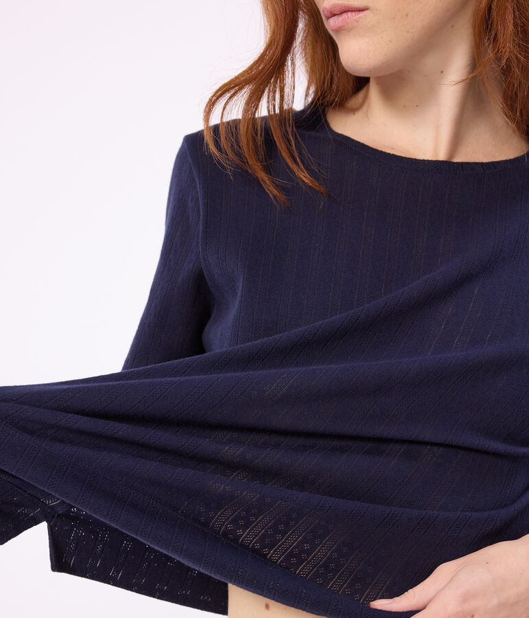 Pijama de manga corta de algod&oacute;n calado para mujer azul