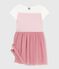 Vestido infantil de manga corta de algodón y tul para niña blanco MARSHMALLOW/rosa CHARME