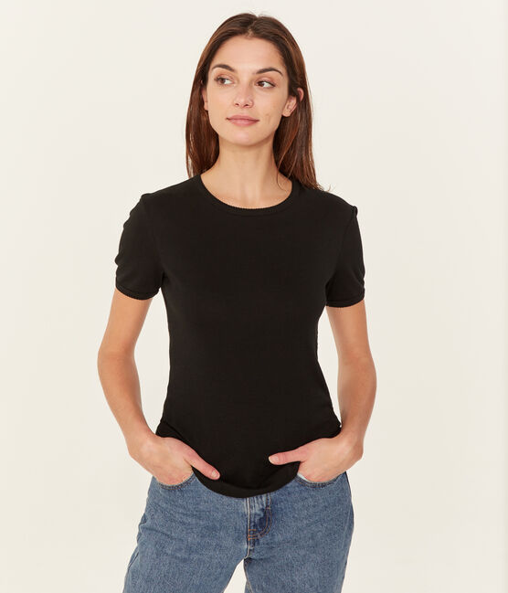 Camiseta manga corta lisa para mujer negro NOIR