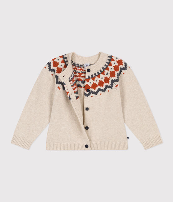 Cárdigan de jacquard de lana y algodón de niña beige MONTELIMAR/blanco MULTICO