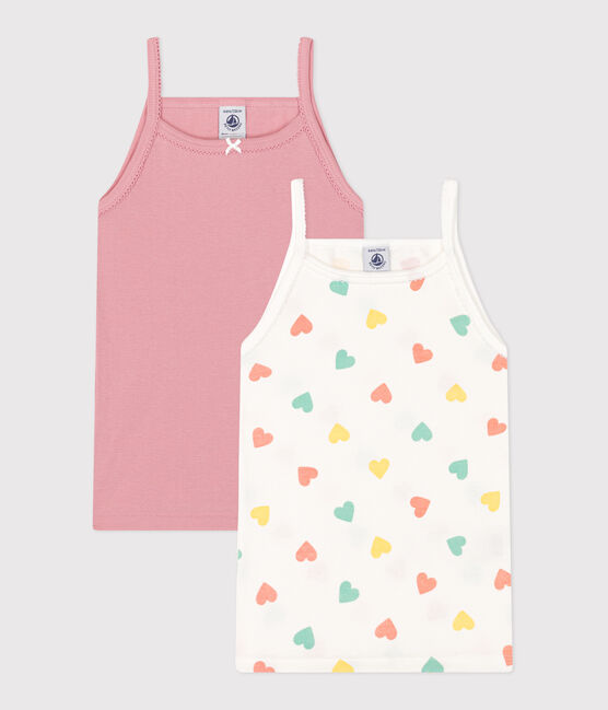 Pack de 2 camisetas de tirantes infantiles de algodón con corazones variante 1