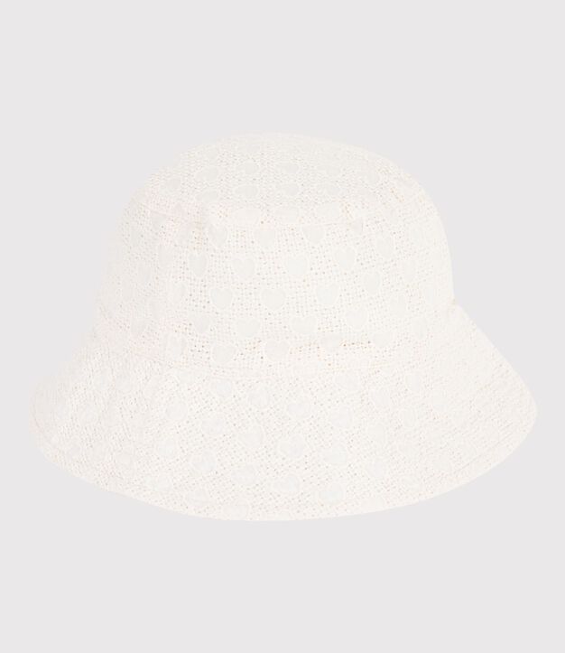 Gorro infantil de popelina con bordado ingl&eacute;s blanco