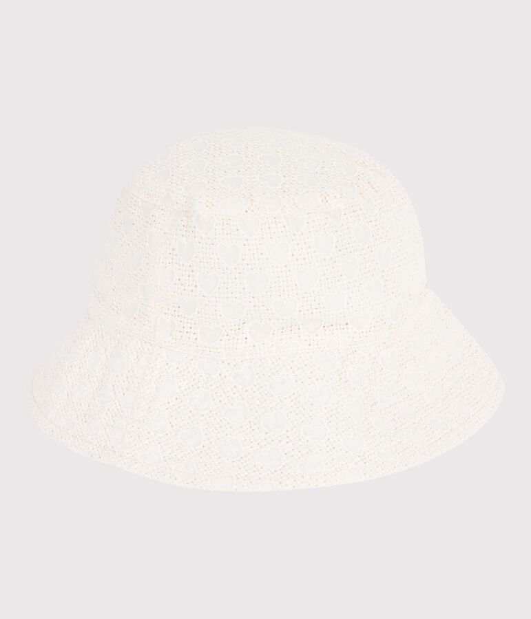 Gorro infantil de popelina con bordado ingl&eacute;s blanco
