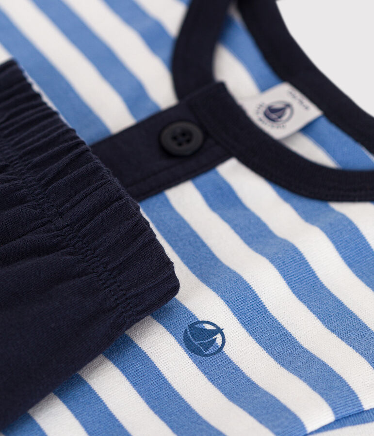 Conjunto de camiseta y pantal&oacute;n corto de punto para beb&eacute; azul/blanco