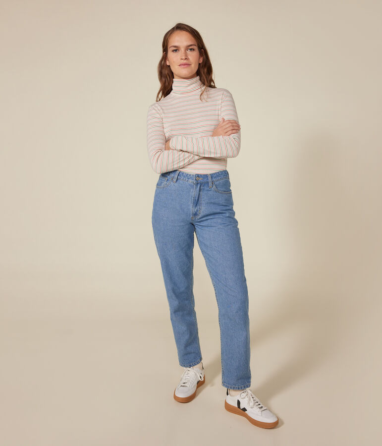 Camiseta Iconique de cuello vuelto de algod&oacute;n para mujer crudo/multicolor