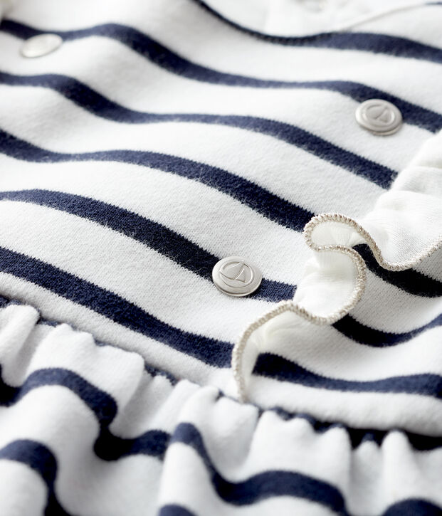 Vestido de manga larga para beb&eacute; ni&ntilde;a blanco/azul