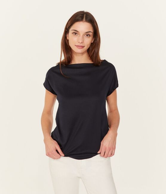 Camiseta manga corta de algodón Sea Island para mujer azul MARINE