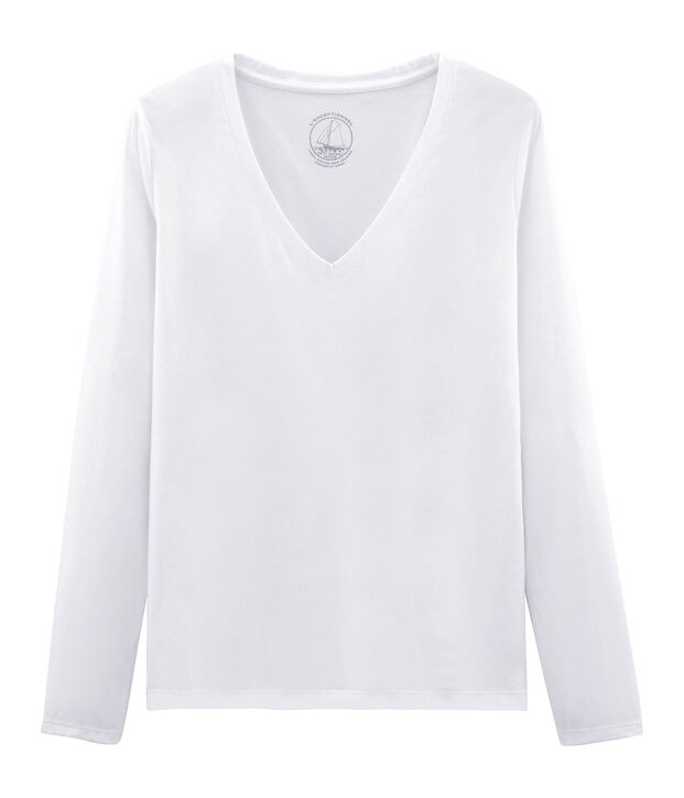 Camiseta manga larga de algod&oacute;n Sea Island para mujer blanco