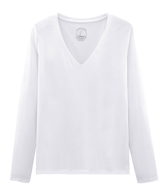 Camiseta manga larga de algodón Sea Island para mujer blanco ECUME