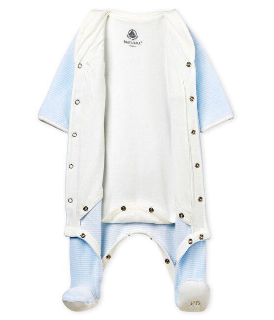 Bodyjama de terciopelo milrayas para bebé niño azul FRAICHEUR/blanco ECUME