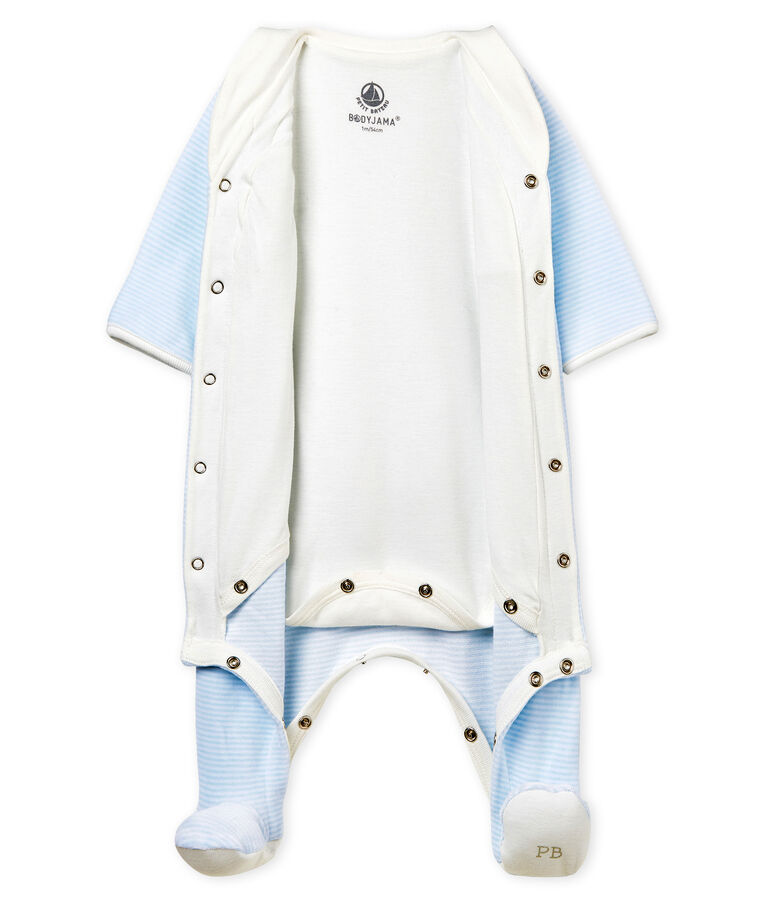 Bodyjama de terciopelo milrayas para beb&eacute; ni&ntilde;o azul/blanco
