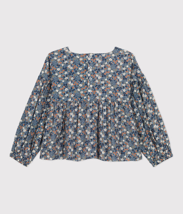 Blusa estampada de gasa de algod&oacute;n de ni&ntilde;a azul/multicolor