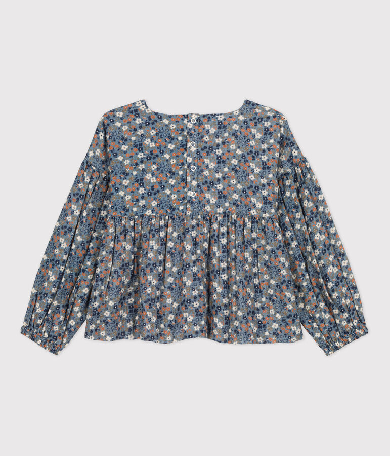 Blusa estampada de gasa de algod&oacute;n de ni&ntilde;a azul/multicolor