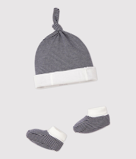 Juego de Gorro de recién nacido y manoplas a rayas de bebé de algodón orgánico variante 1